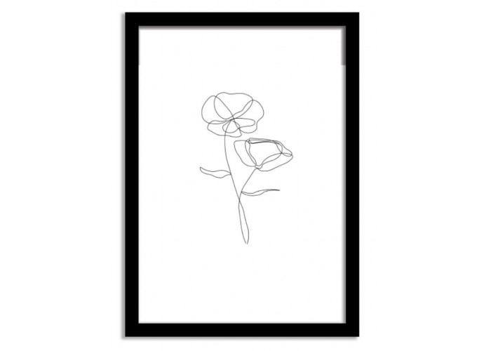 Line Art Framed Print - Poppy - Black