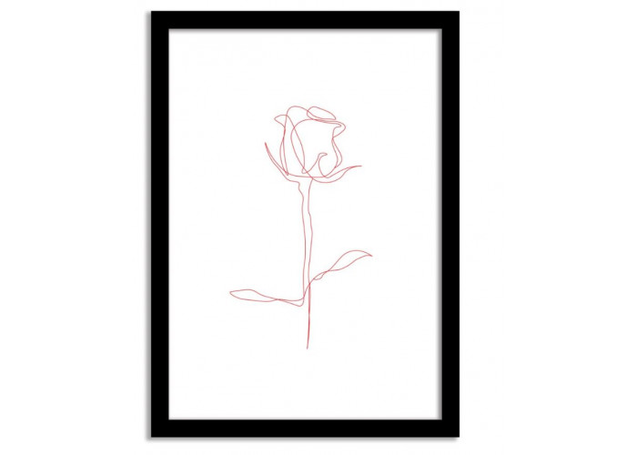Line Art Framed Print - Rose - Red